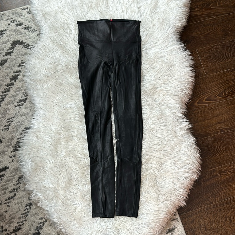 Spanx Black Faux Leather Skinny Leggings, Size Small